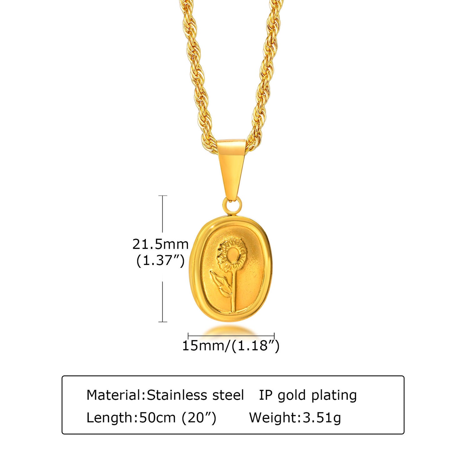 Gold Women's Necklace with Stainless Steel Sunflower Pendant