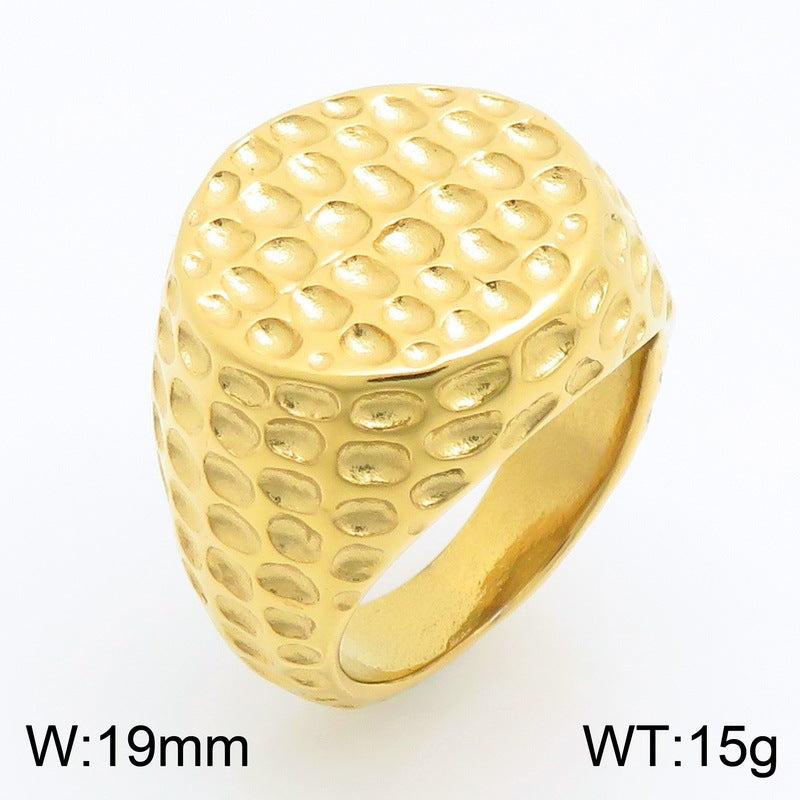 Punk Style Dome Hammer Texture Finger Retro Smearing Wide-Sided Meteorite Pattern Stainless Steel