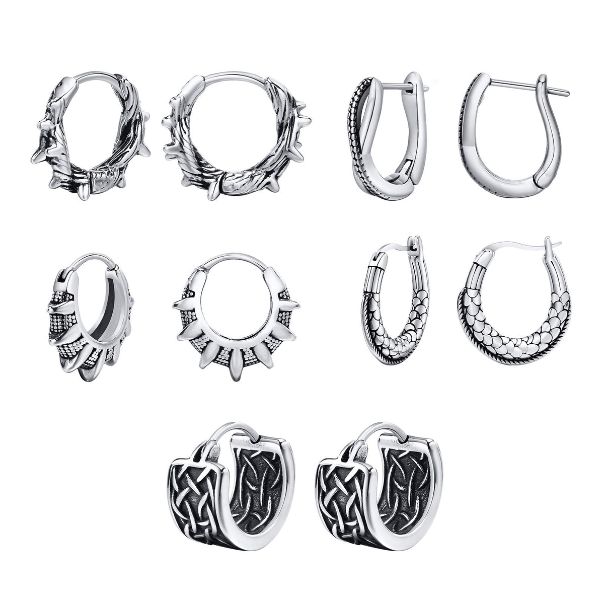 Antique Silver Tribal Sunburst Hoop Earrings