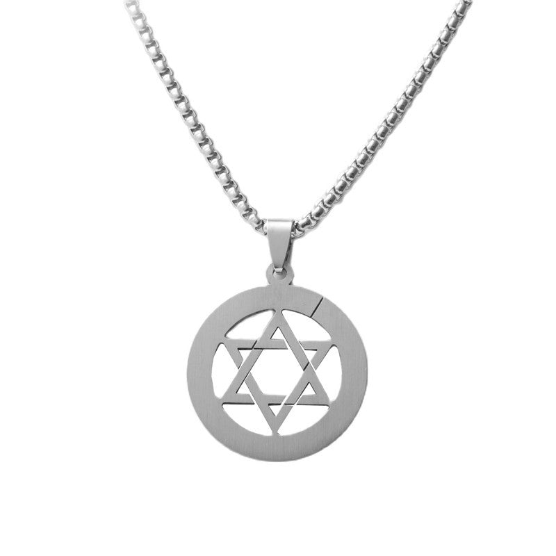 Personalized Retro Titanium Steel Hollow Hexagram Pendant Necklace for Trendy Men and Women