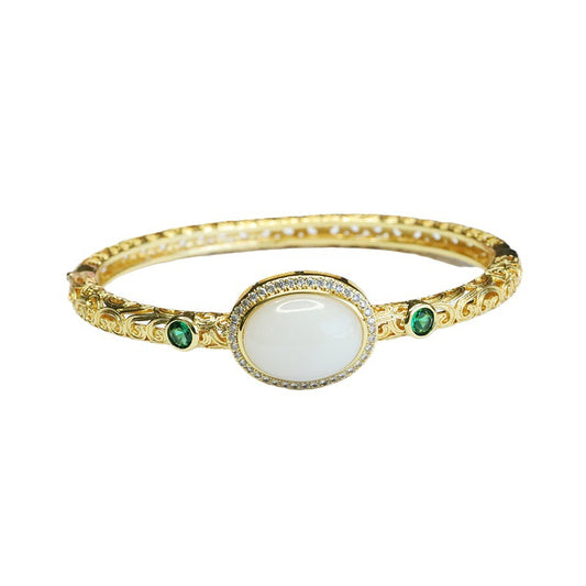 White Hetian Jade Ruyi Open Bangle
