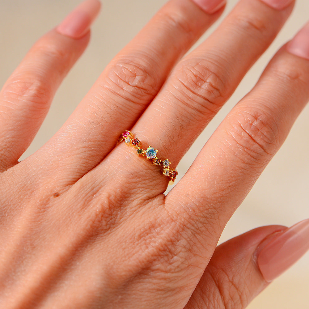 925 Sterling Silver Color Zircon Open Ring Wind Small Fresh Super Fairy Ring