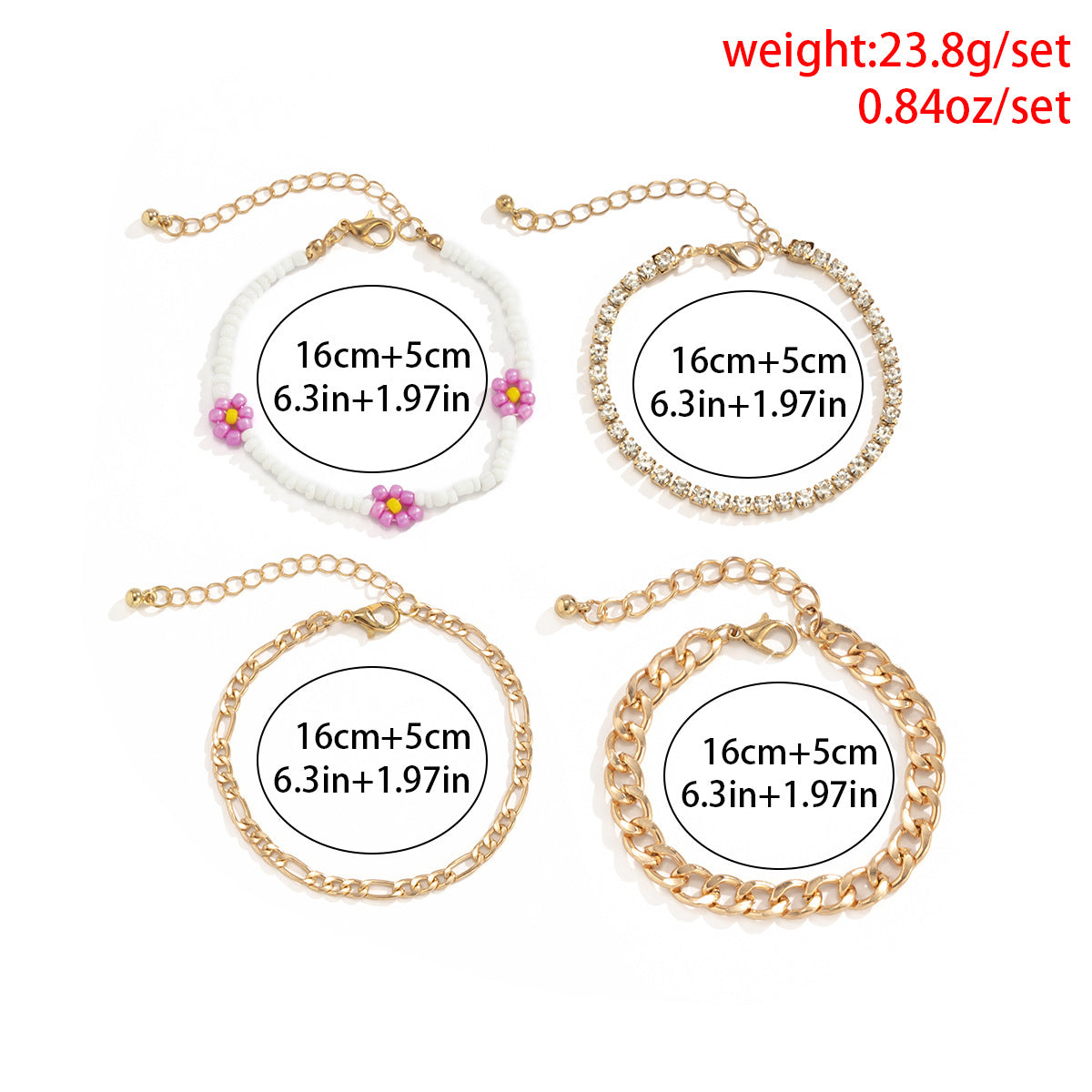 Planderful Vienna Verve Daisy Beaded Bracelet Set Stackable Hollow Chain Statement Jewelry For Women