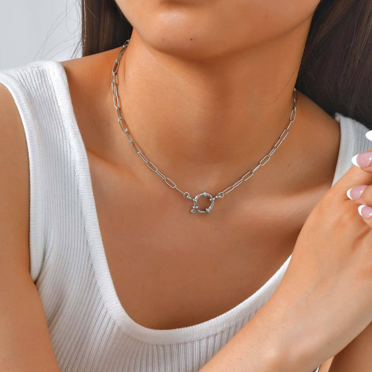 Stainless Steel Rectangle Chain Bubble Buckle Necklace Gold