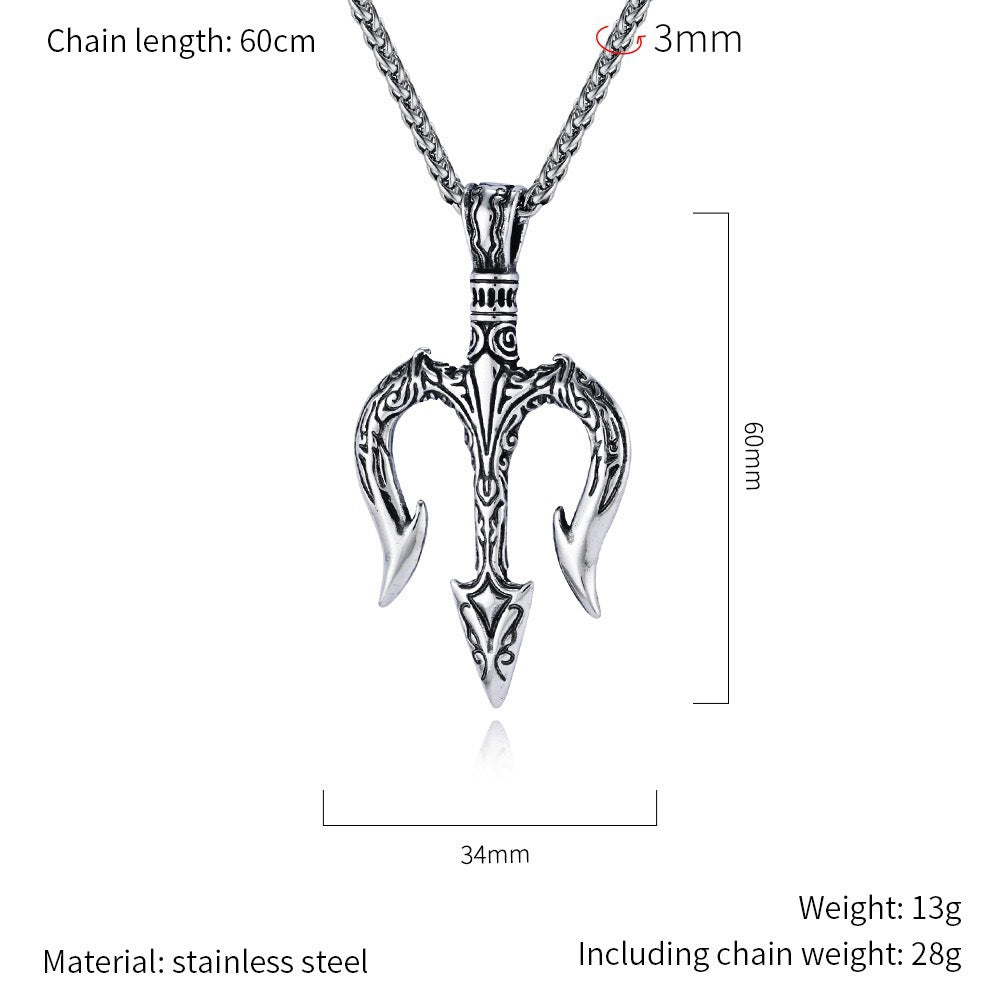 Planderful Aquaman Trident Pendant Necklace For Men Stainless Steel Custom Retro Hip Hop Style