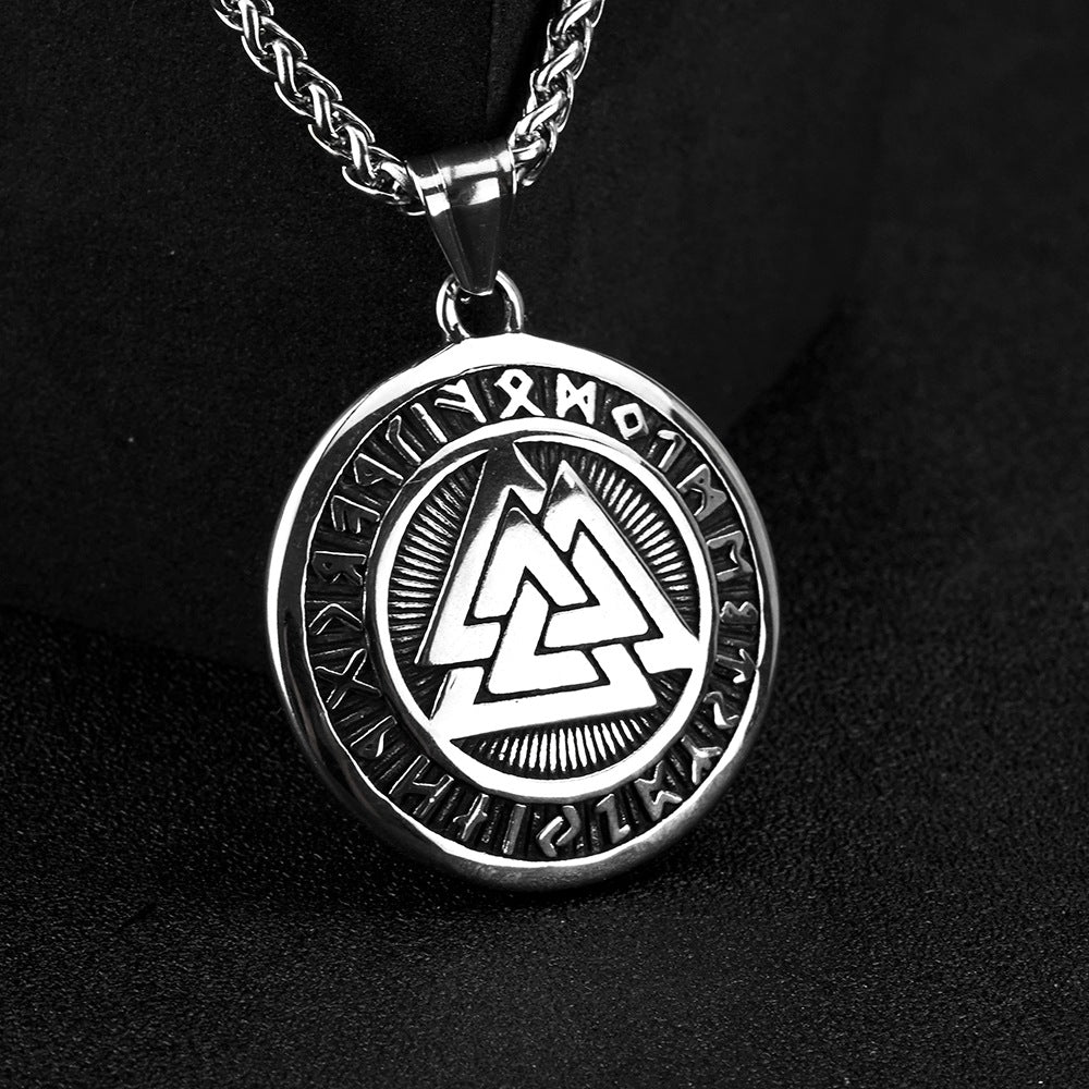 European And American Jewelry Stainless Steel Men's Pendant Necklace Retro Triangle Logo