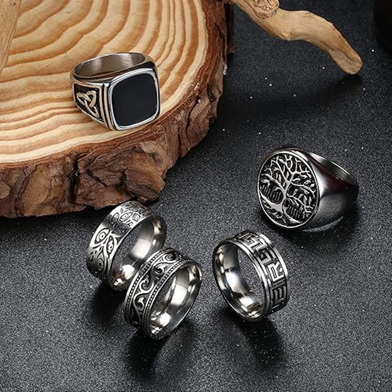 Planderful Titanium Steel Ring Set For Unisex Protection Devil Eye Gods Eye Hip Hop Style