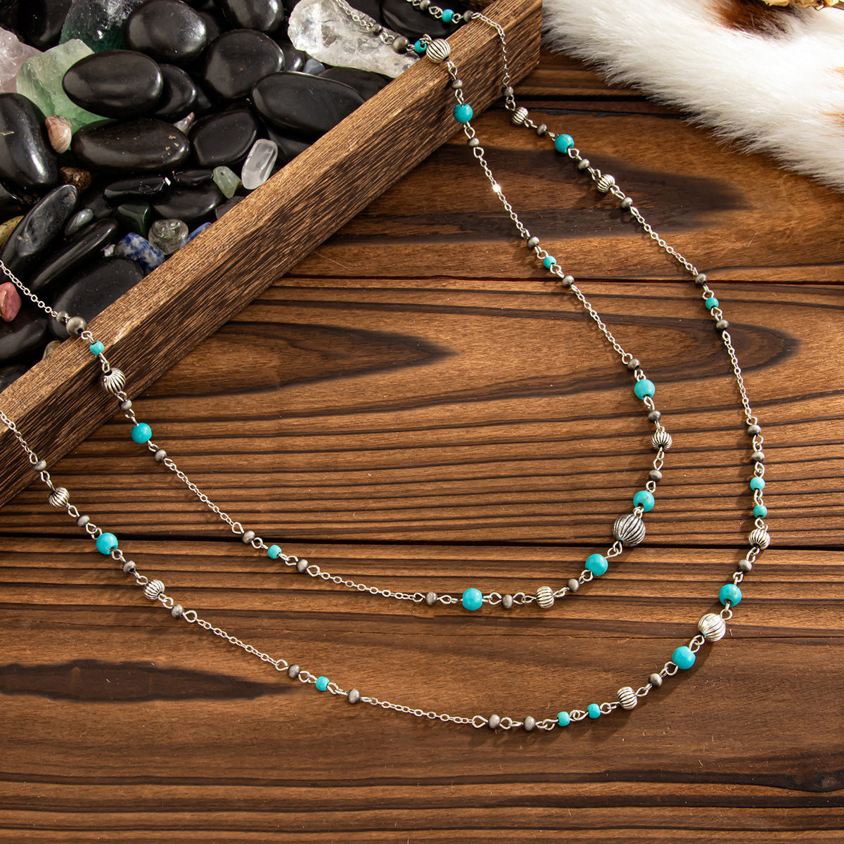 Retro Star-Shaped Fringed Sweater Chain For Imitation Pearls Stacked With Long Necklaces Necklace