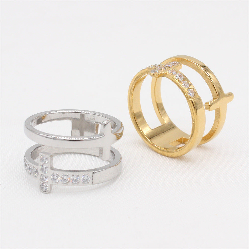 Planderful Double Layer Cross Ring Unisex Minimalist Style Everyday Genie Collection