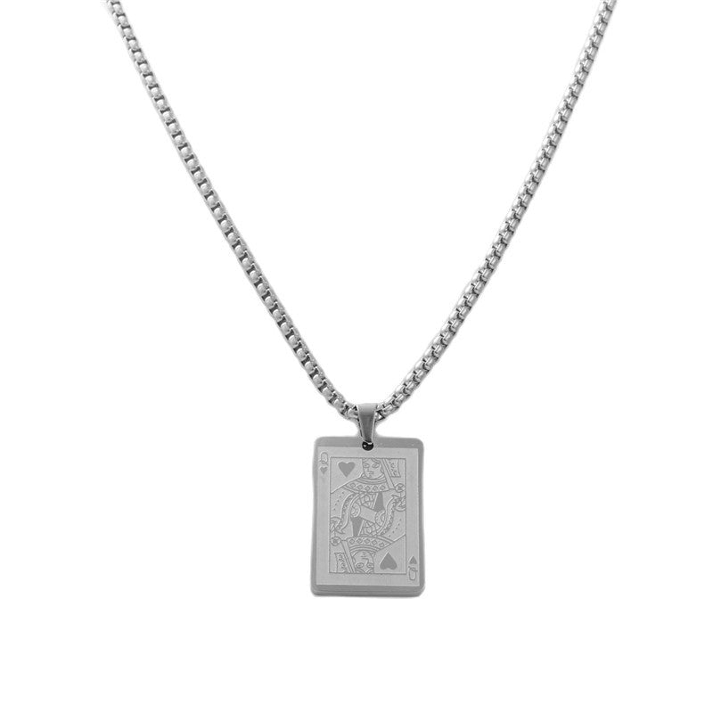 Personalized Retro Playing Card Pendant Necklace for Men in Titanium Steel