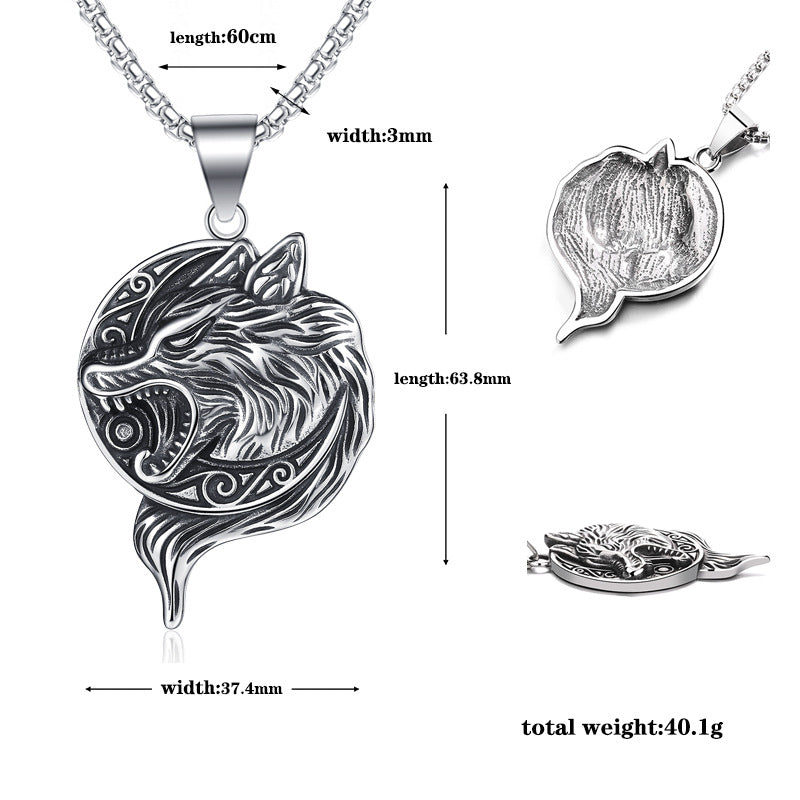Stainless Steel Necklace - Vintage Viking Wolf Pendant