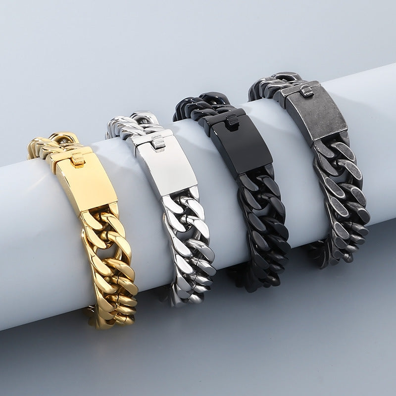 Glossy – 15mm Double Woven Four-Sided Grinding Cuban Chain Titanium Steel Men's Casting Bracelet