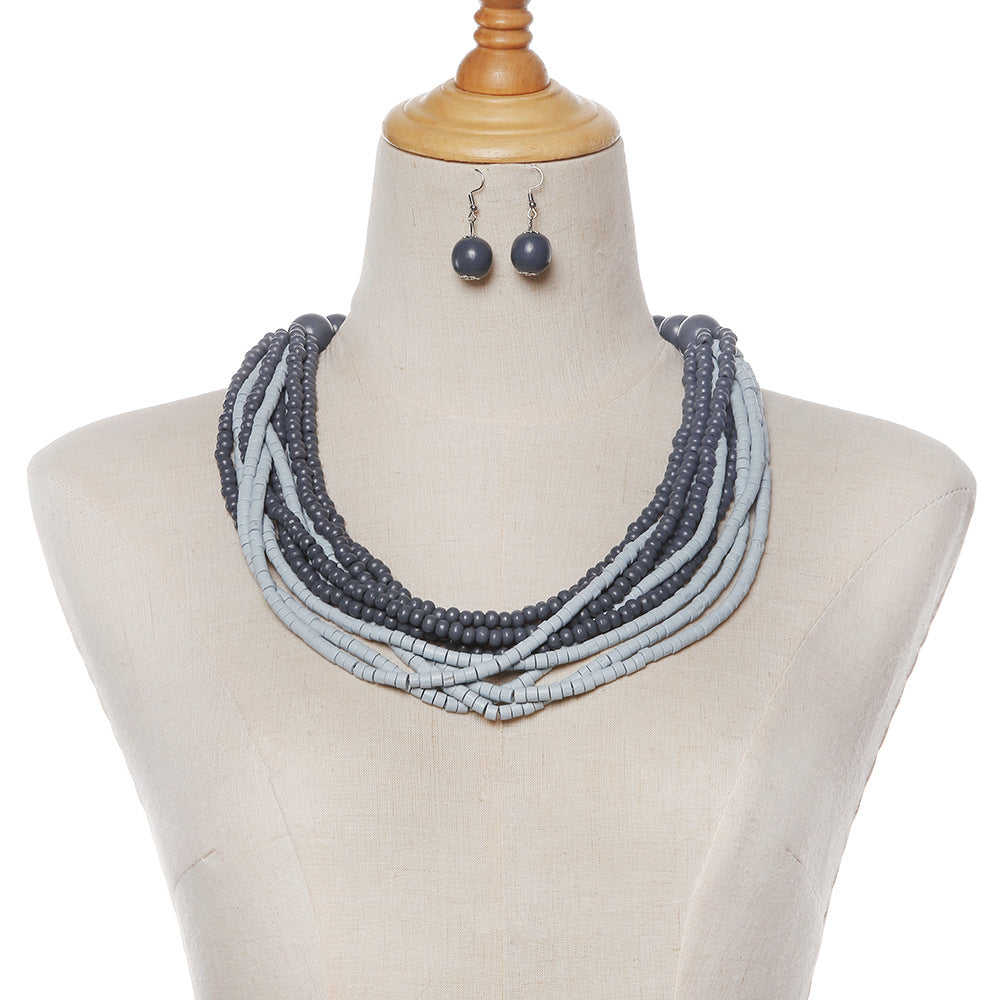 Exquisite Ethnic Style Wooden Bead Necklace with Vibrant Colors - Handmade Boho Jewelry Set