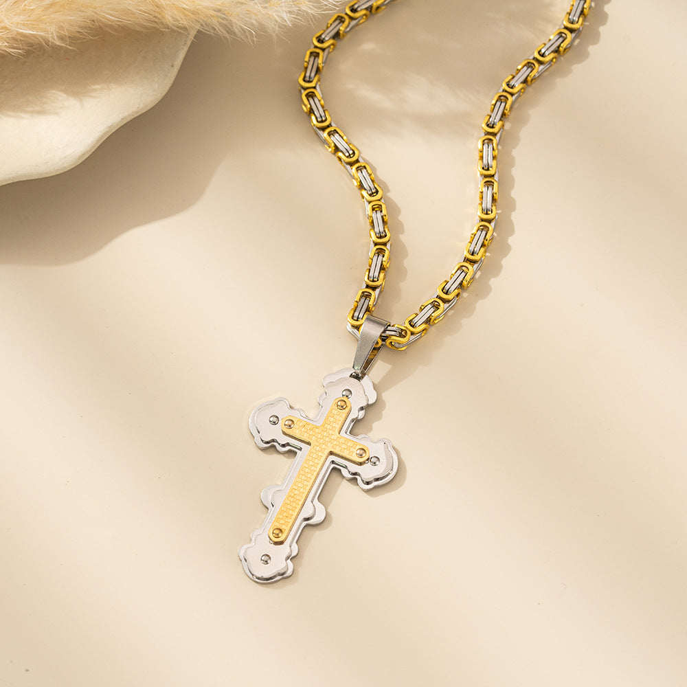 Planderful Triple Cross Pendant Necklace For Men Versatile