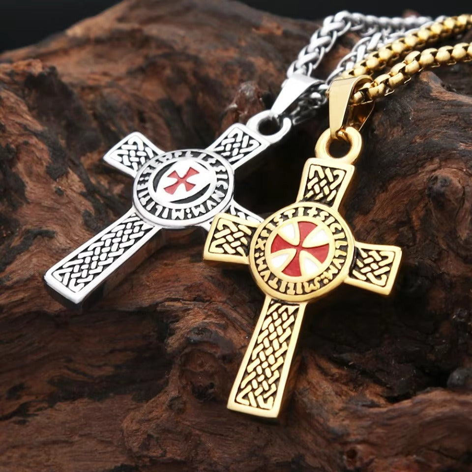 Cross Double-Sided Stainless Steel Men's Pendant Necklace