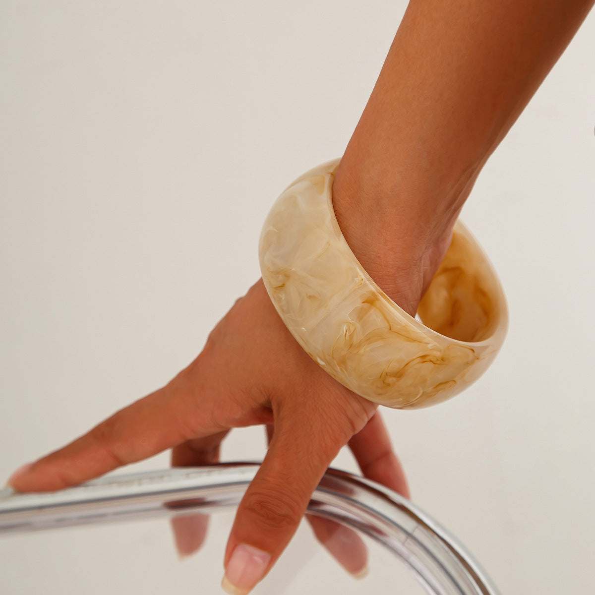 Planderful Vienna Verve Translucent Acrylic Wide Bracelet For Women With Irregular Round Statement Design