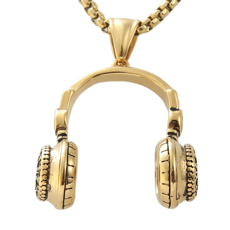 Trendy Titanium Steel Earphone Pendant Necklace for Men and Women - Retro Rock Design