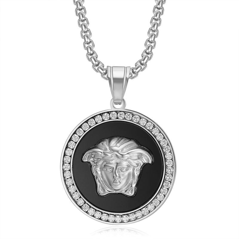 Hip Hop Jewelry Stainless Steel Gold Plated Zircon Greek Mythology Pendant Necklace Planderful For Urban Fashion Fans
