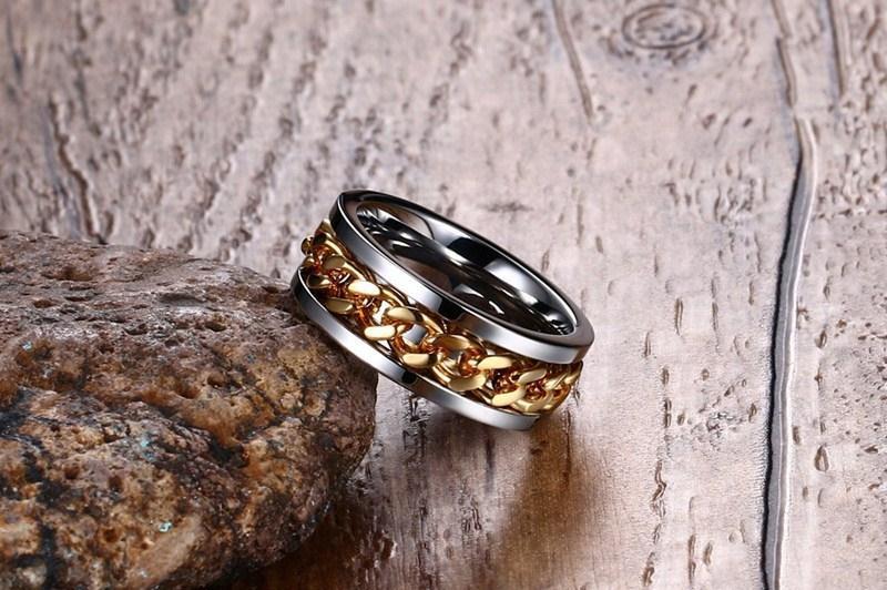 Chain Rotating Stainless Steel Internet Celebrity Ring for Men