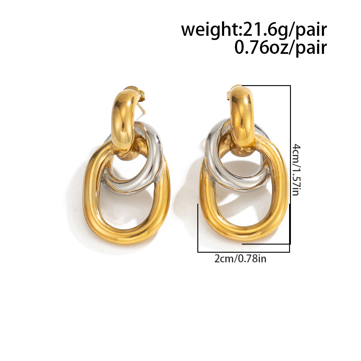 Planderful Stainless Steel Double Ring Earrings Color Block Geometric Versatile Statement For Women