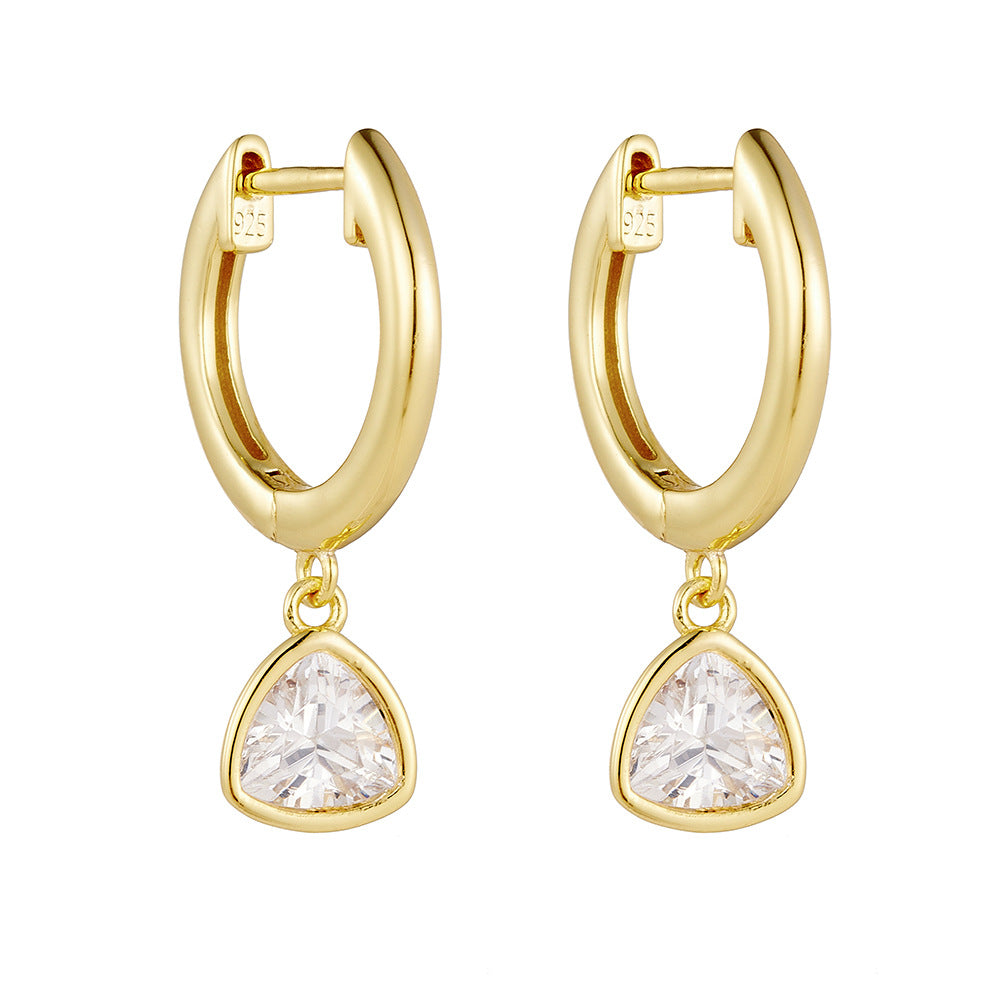 Geometric Triangular Zircon Sterling Silver Earrings Niche Earrings