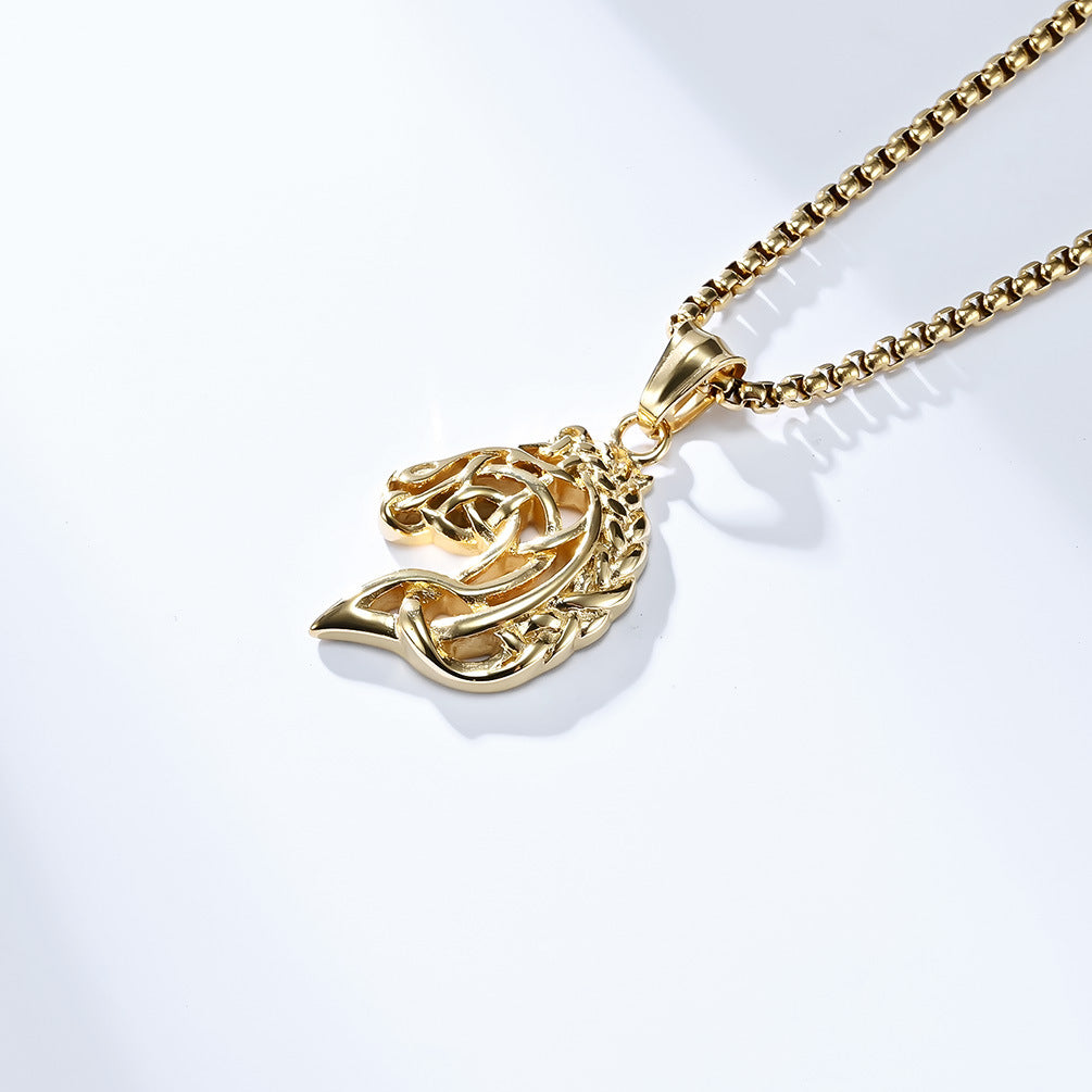 Planderful Horse Head Necklace Celtic Hollow Design Stainless Steel Unisex Timeless Jewelry