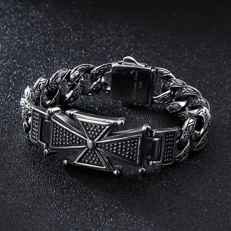 Antique Hand – Trends Skull Cross Inlaid With Zircon Titanium Steel Bracelet Men