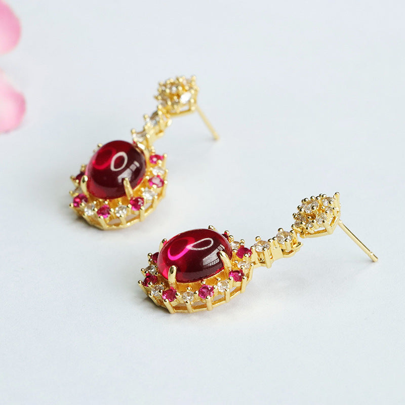 Lab-Grown Ruby Radiant Flower Stud Earrings