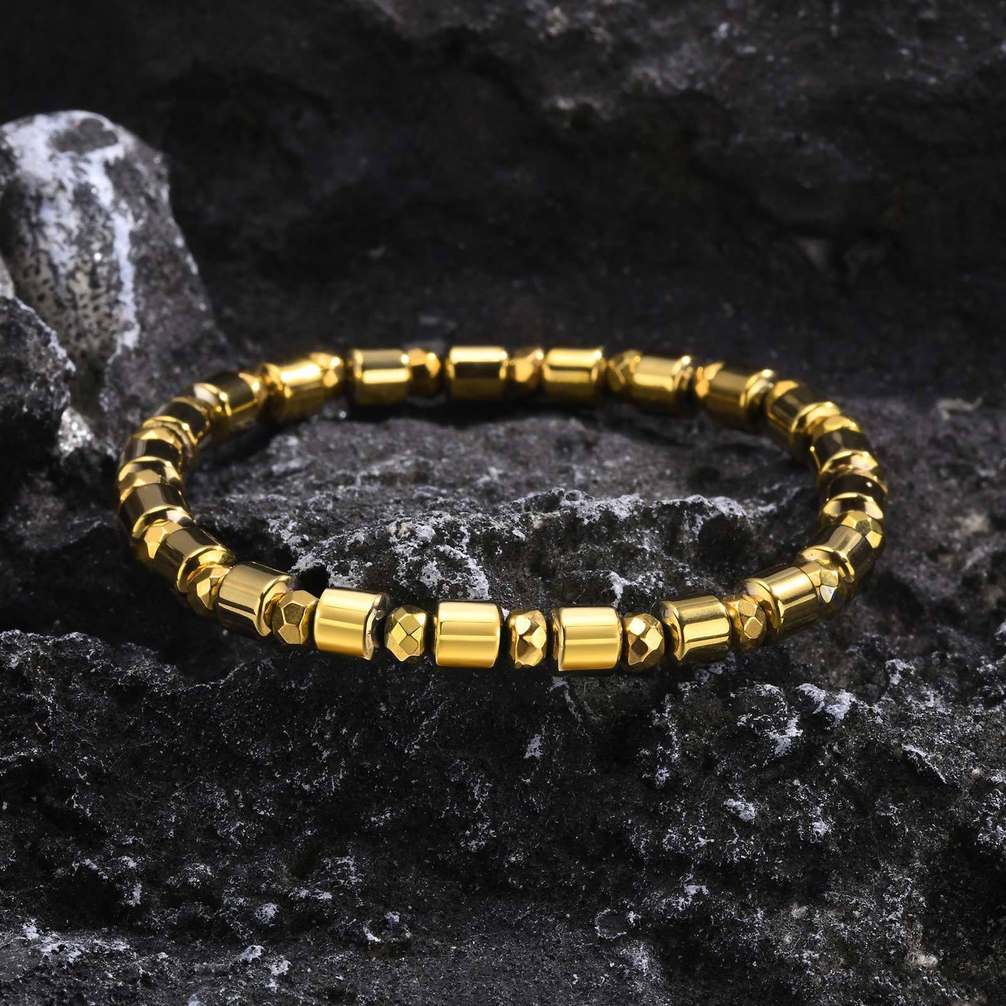 Bracelets Men's Bracelet Gold Black Gallstone Beaded Jewelry
