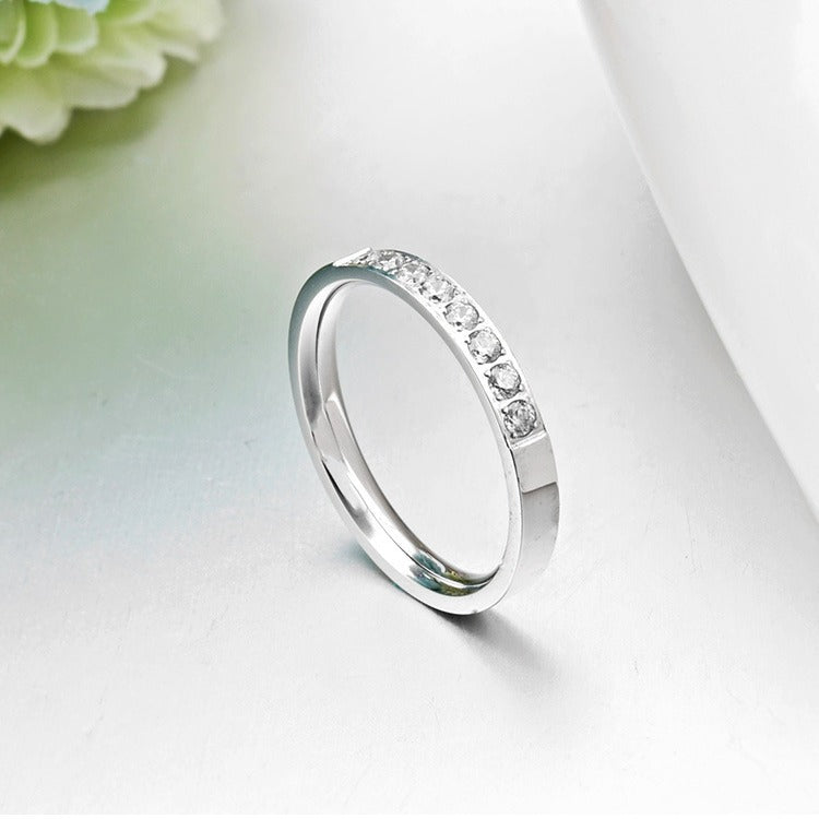Stainless Steel Zircon Women's Ring – Micro- Zircon Rose Gold