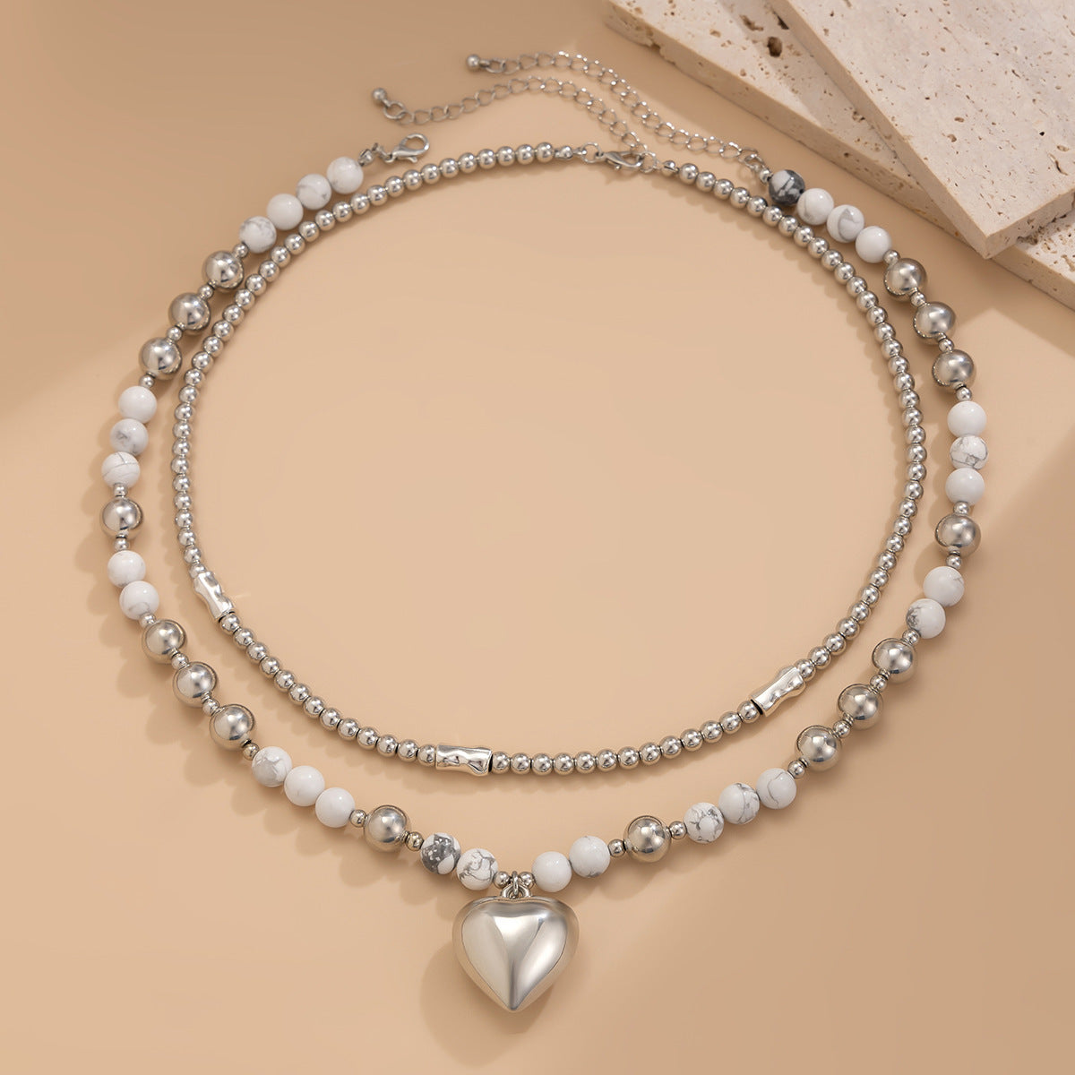 Heart Pendant Mixed-Bead Necklace Set
