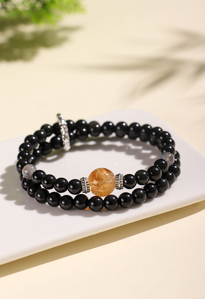 Planderful Fortune's Favor Bracelet – Elegant Beaded Design with Black Agate and Yellow Tower Crystal