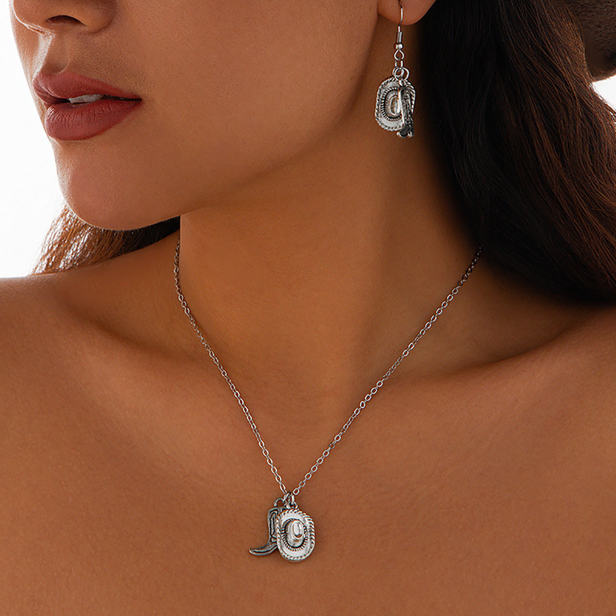 Western Hat & Boots Necklace and Earrings Set