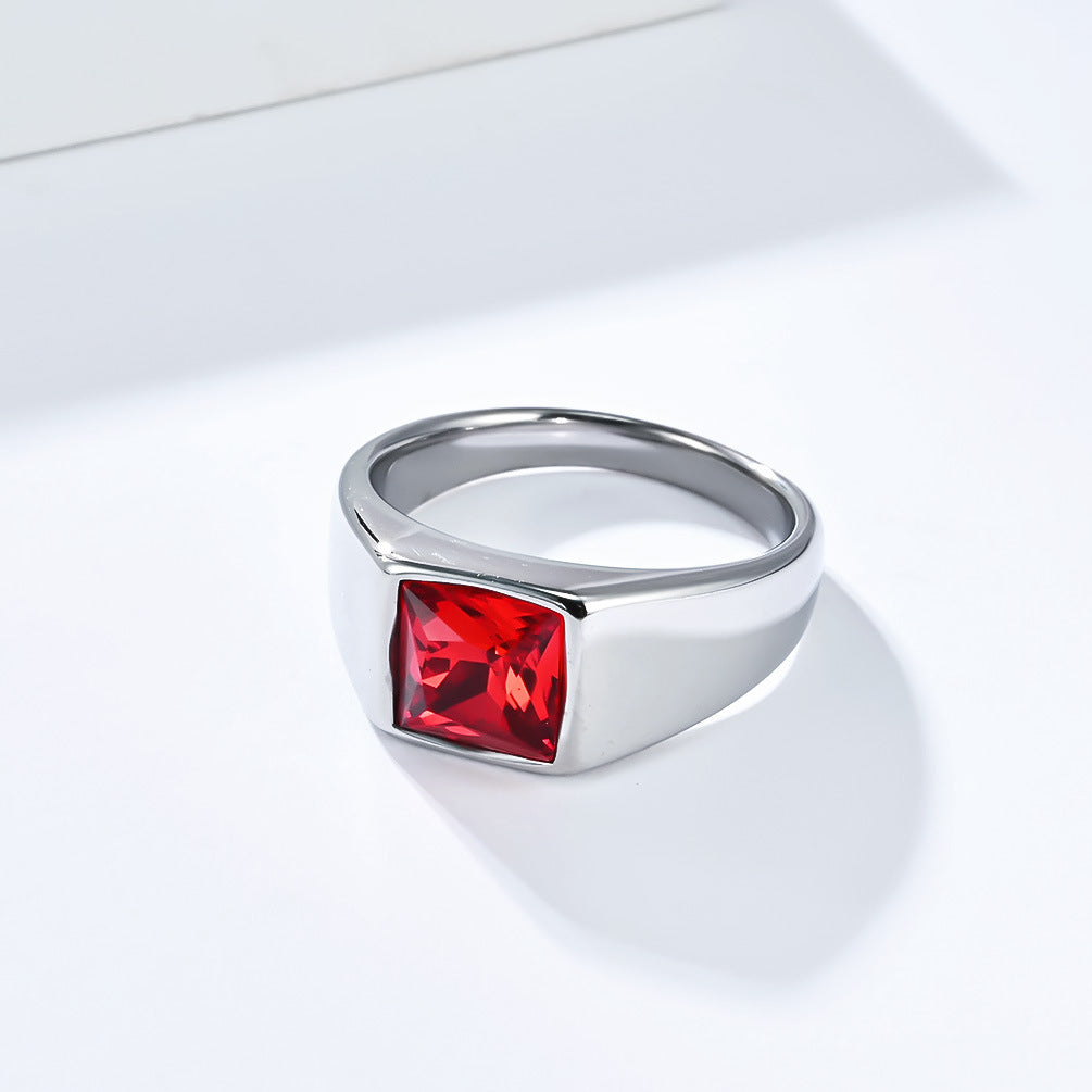 Planderful Stainless Steel Zircon Ring Inlaid Red Zircon Retro Kropunk For Men Unisex