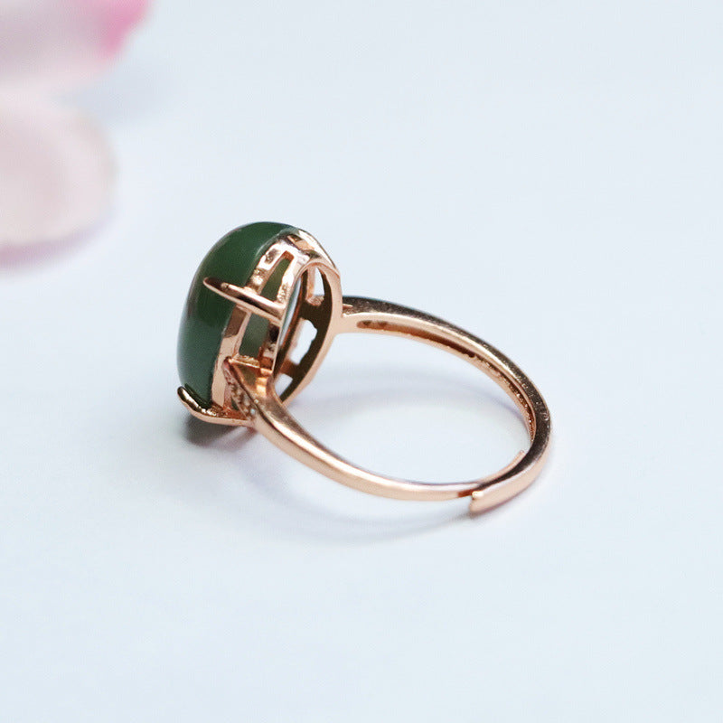 925 Sterling Silver Hetian Jasper Solitaire Ring