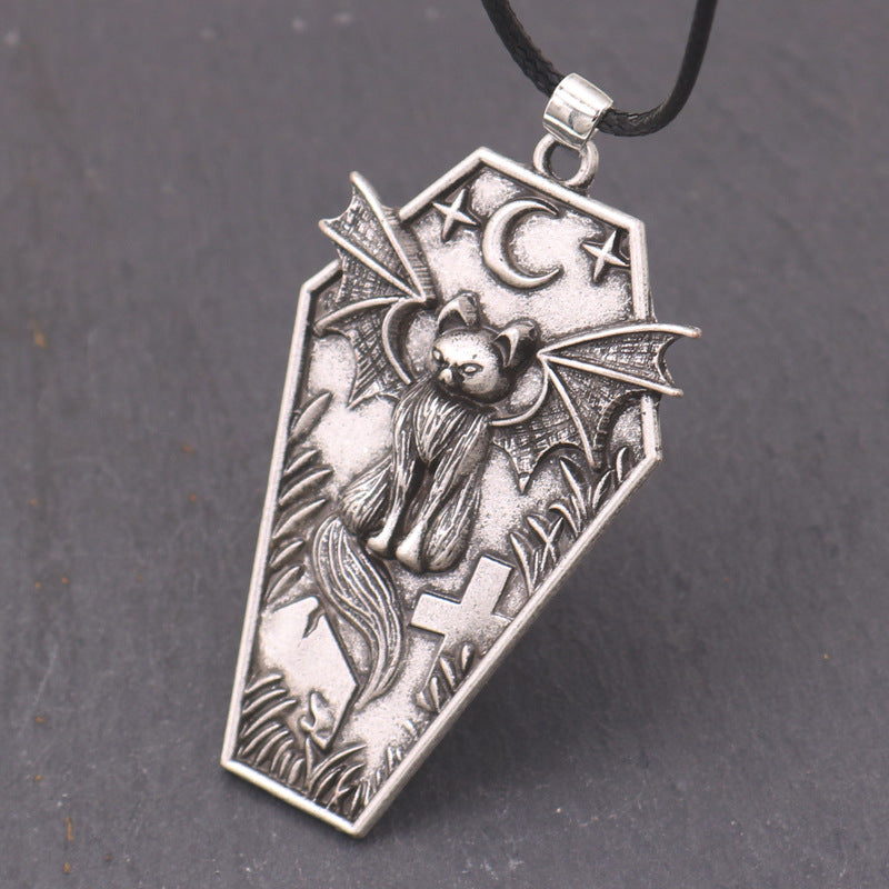 Planderful Retro Shield Black Cat Pendant Necklace Unisex