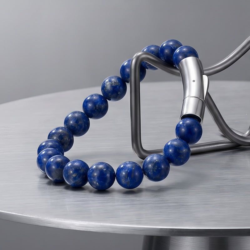 8mm Lapis Lazuli Tiger's Eye Agate Magnetic Suction Titanium Steel Elbow Buckle Men's Bracelet