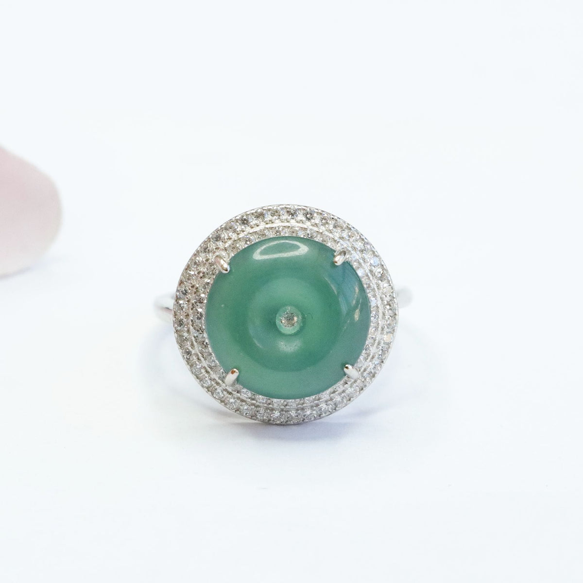 Icy Blue Jadeite Peace Buckle 925 Silver Ring