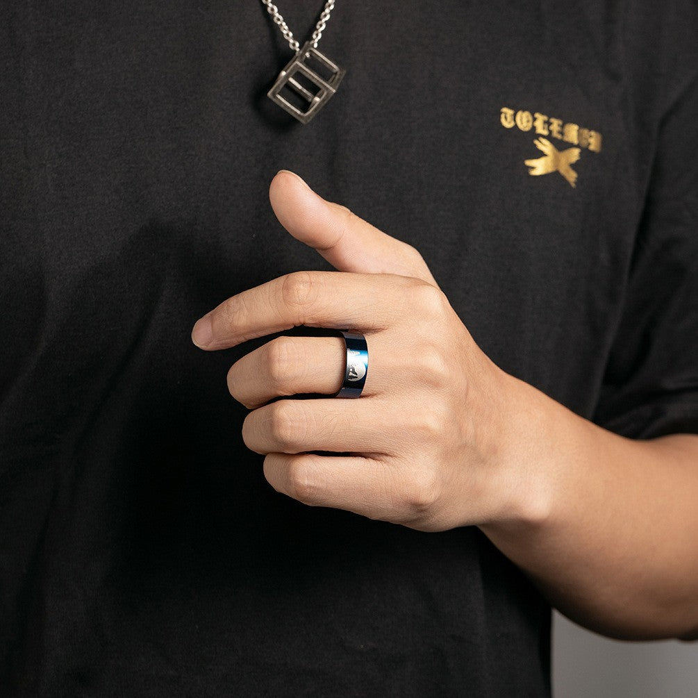 Lone Wolf Titanium Steel Ring Jewelry for Men at Night