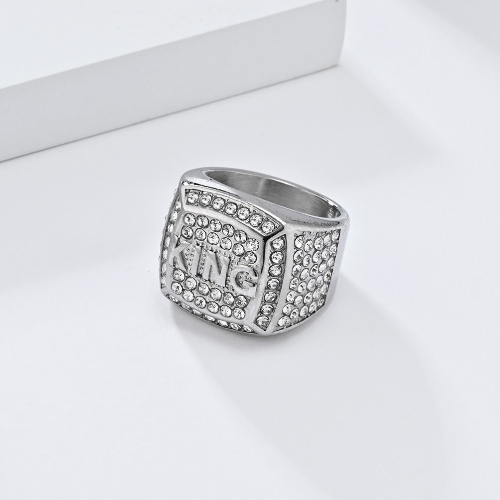 European and American Hip Hop King Ring in Titanium Steel