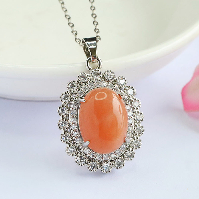 Orange Moonstone Double-Halo Pendant — No Chain