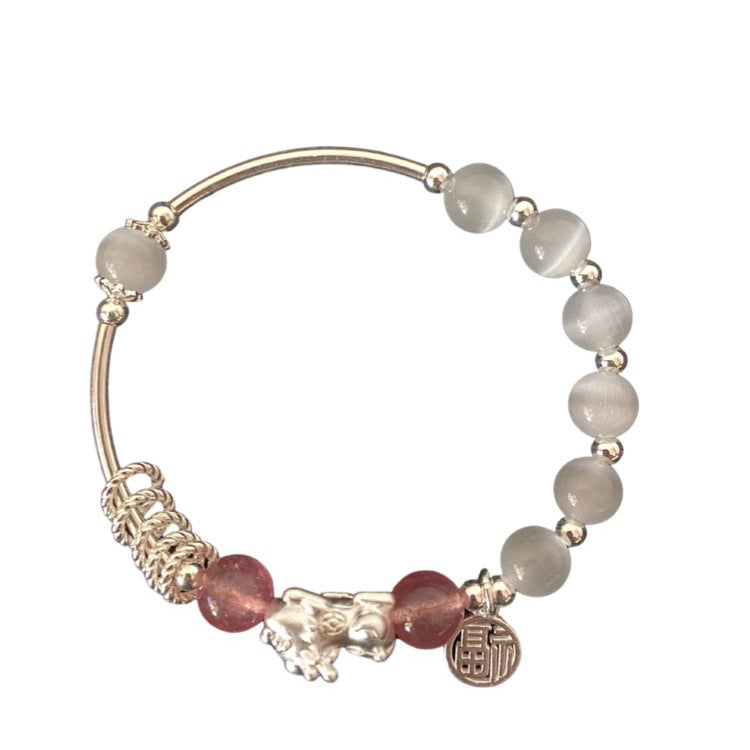 Fortune's Favor Cat's Eye Opal Sterling Silver Bracelet by Pixiu