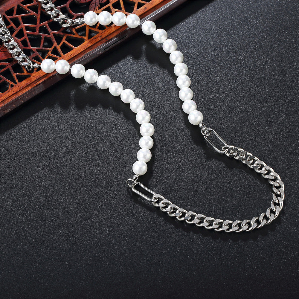 Planderful Pearl Chain Necklace Titanium Steel Unisex Sturdy