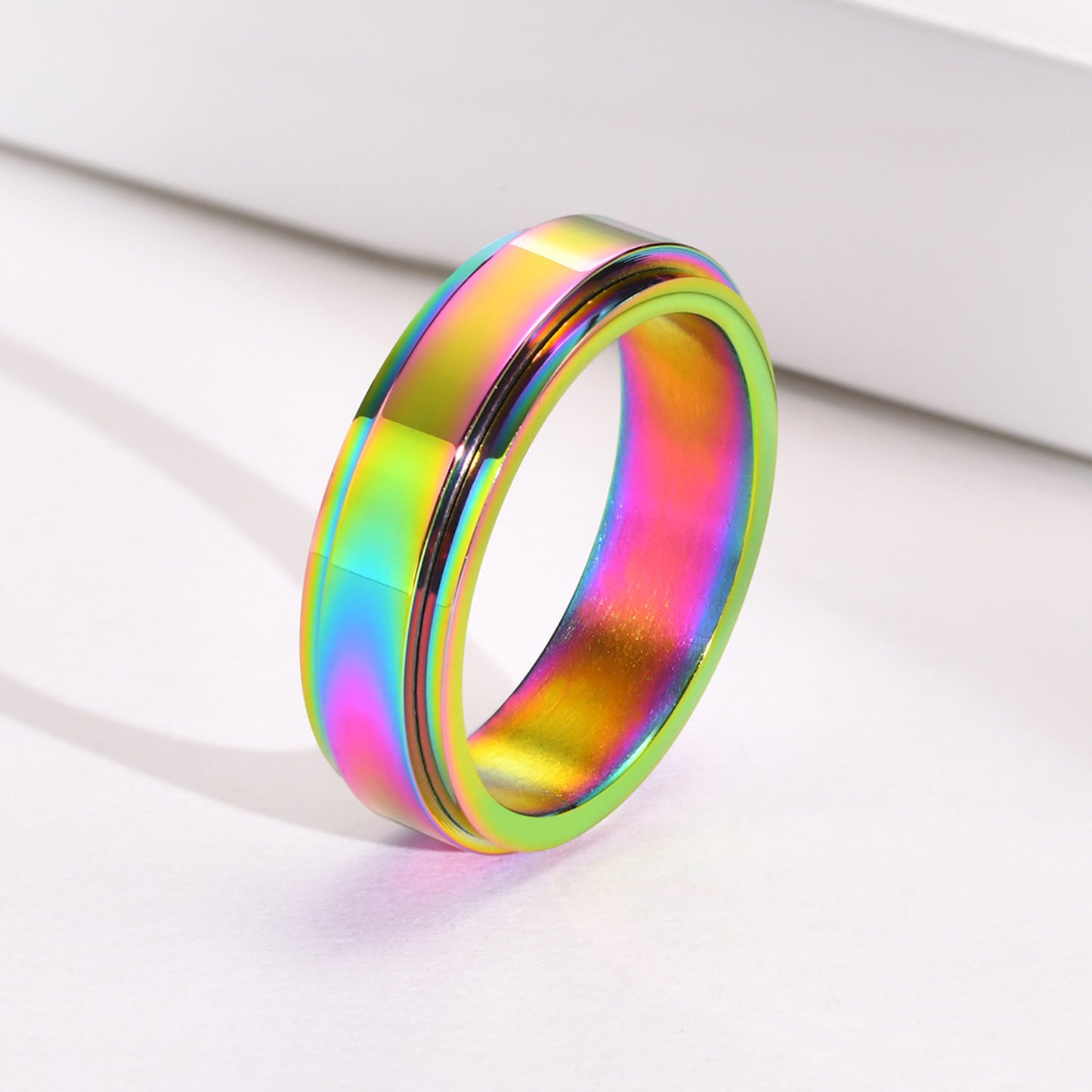 Rotatable Stainless Steel Male and Female Couple Ring Gold