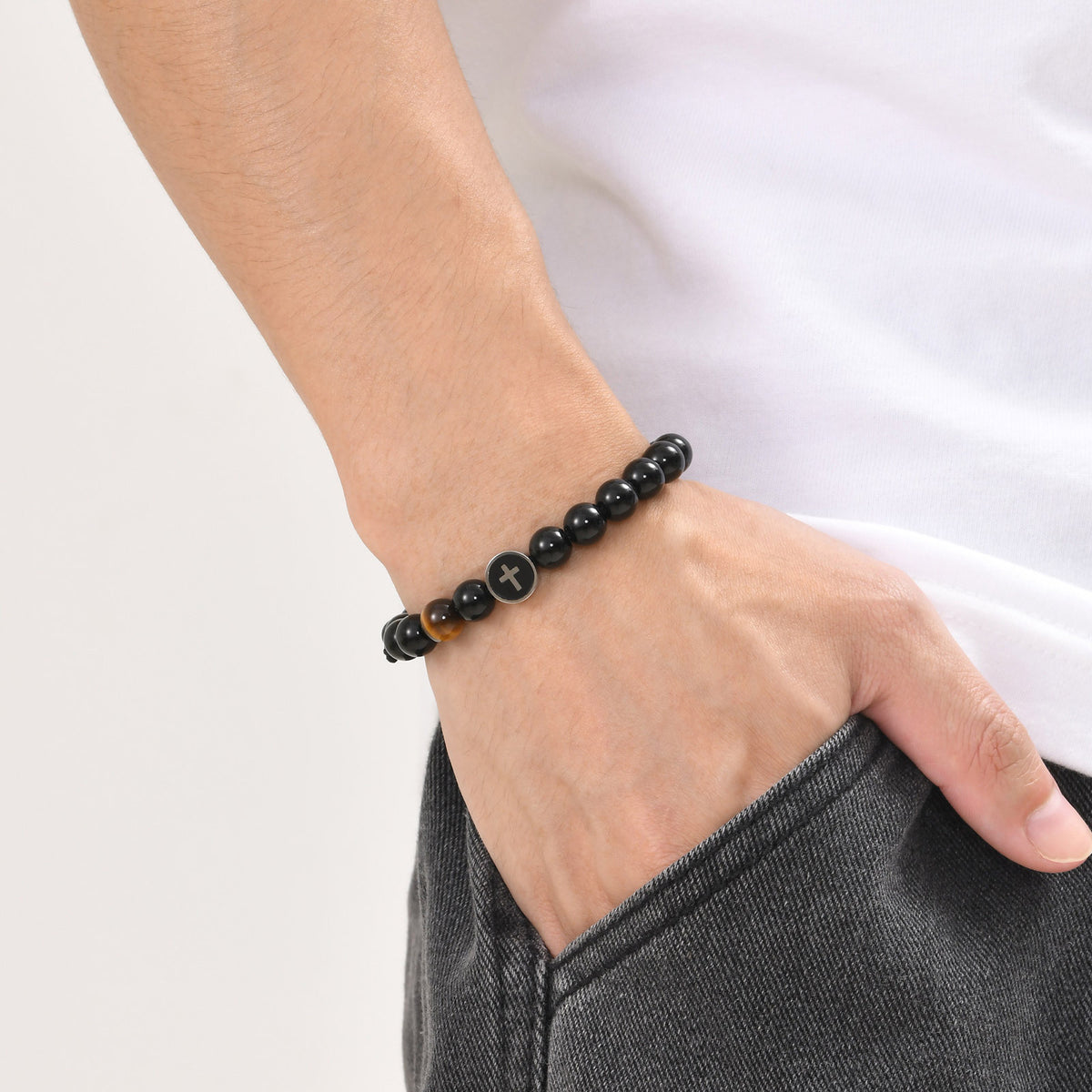 Cross Adjustable Stainless Steel Bracelet for Men