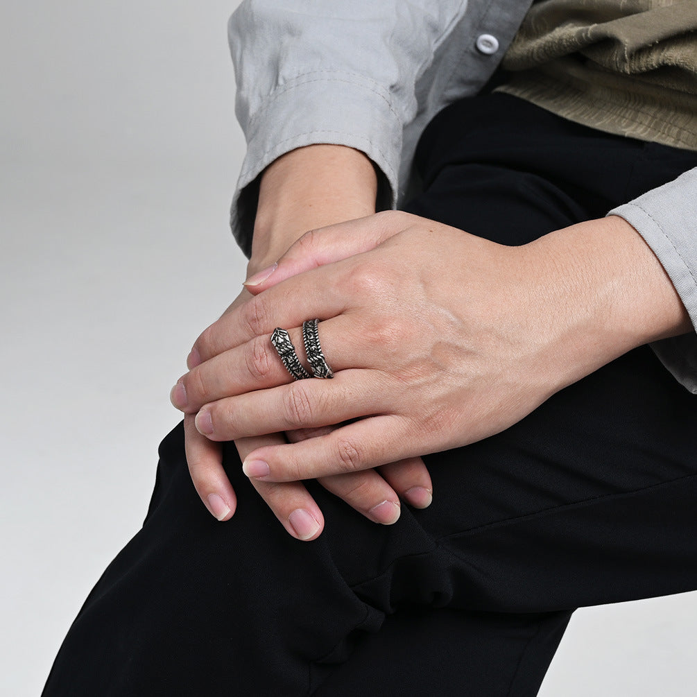 Planderful Viking Ring For Men Steel Double Headed Snake