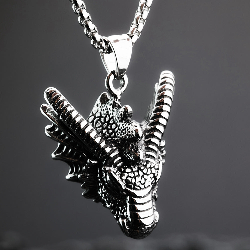 Planderful Dragon Head Pendant For Men Stainless Steel Three Dimensional Retro Punk Necklace