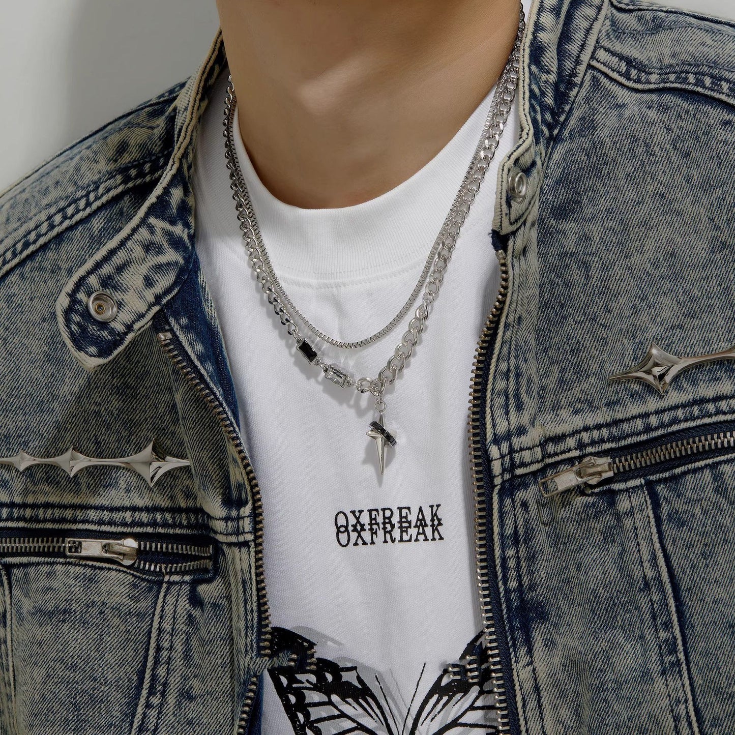 Planderful Jewelry Titanium Steel Surrounding Tetragonal Star Necklace For Mens Style Everyday Wear