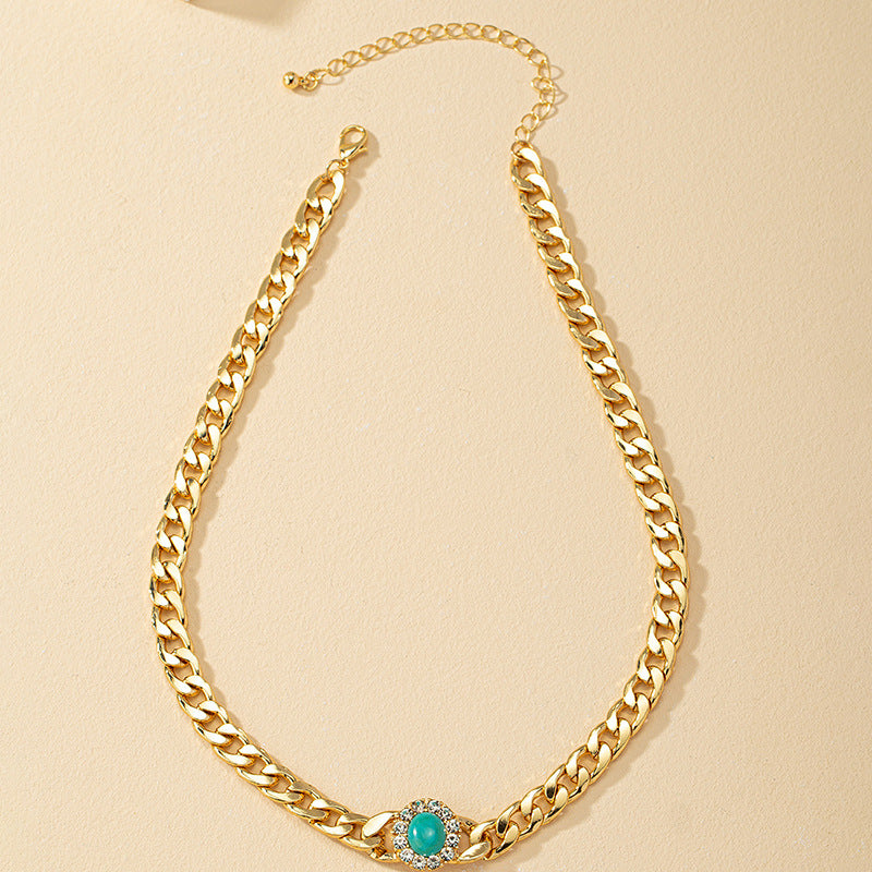Turquoise Exaggerated Personality Necklace with Thick Chain Design
