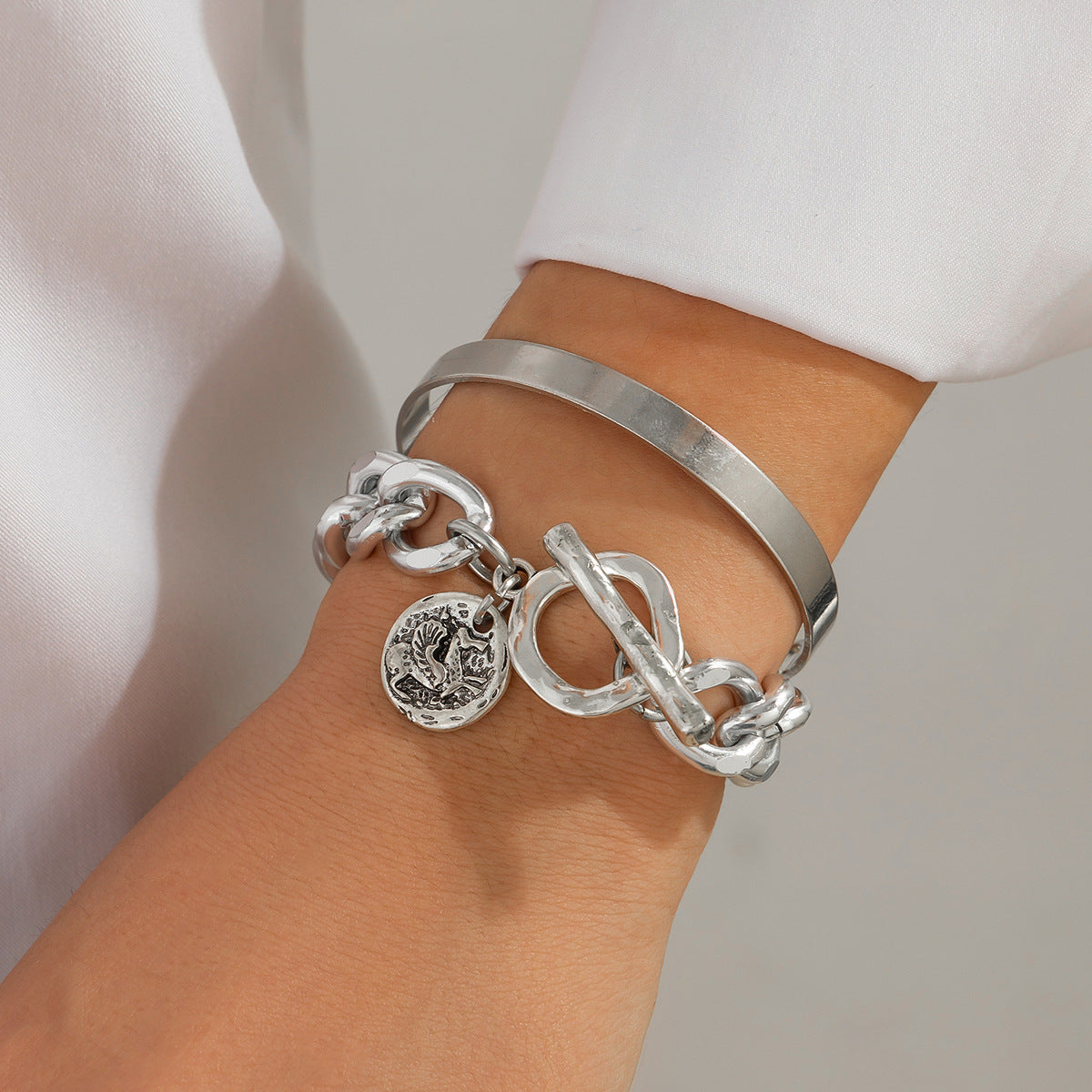Planderful Vienna Verve Hollow Double Ring Bracelet Spring Opening Irregular Bead Stack For Women Statement Jewelry